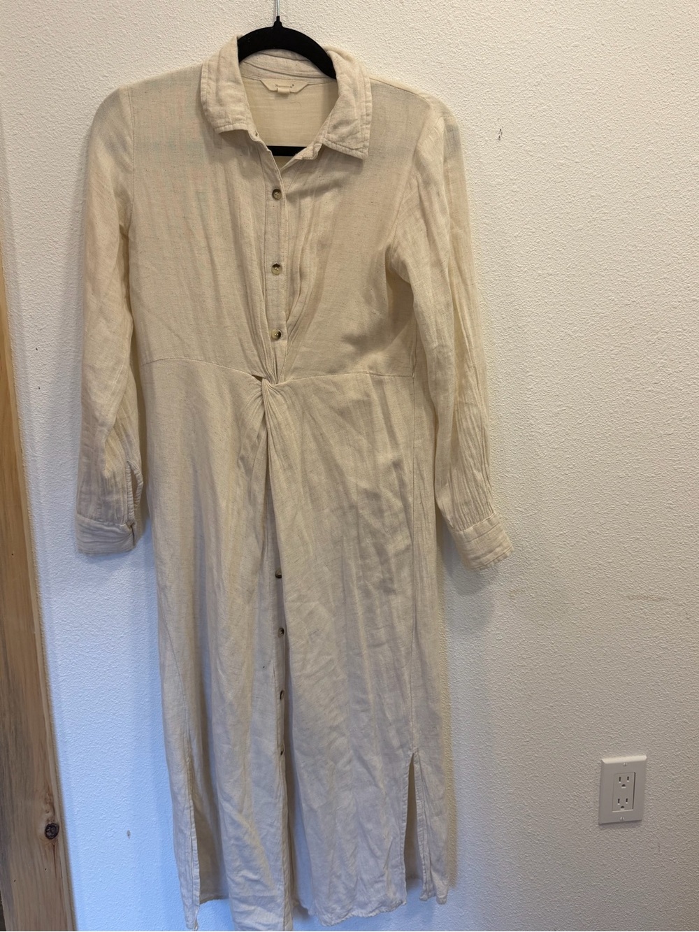 Women’s Long Sleeve Cream Button-Front Midi Dress